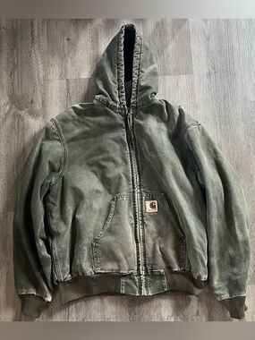 Carhartt J68 MOS Washed Olive Hooded Work Jacket with Logo Patch